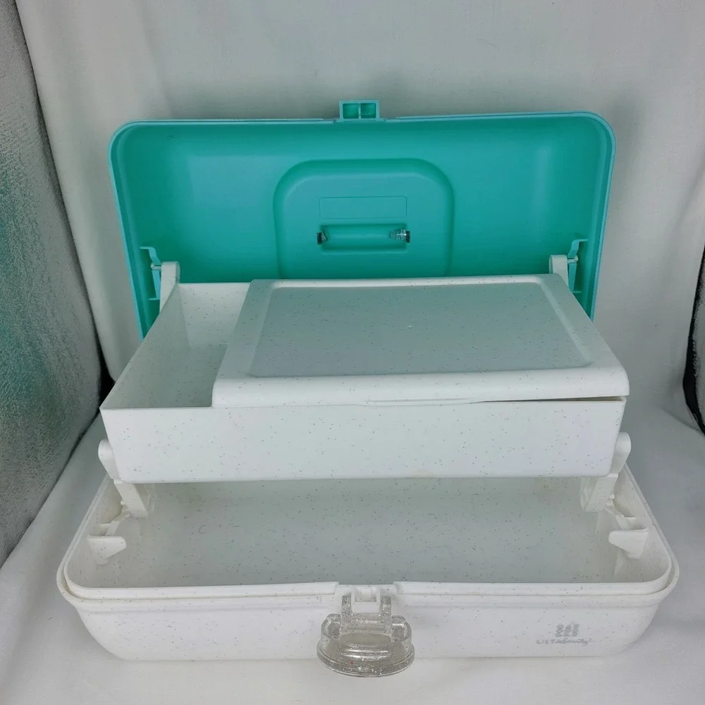 Ulta Beauty Caboodles Make Up Organizer Mint Green Sparkle White Mirror No‎ Tray